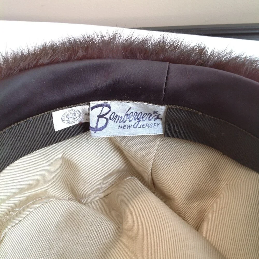 Vintage Bamberger's NJ Real Fur Brown Mink? Pillbox Hat Union Made - Picture 7 of 9